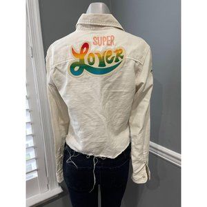 MOTHER Frenchie Super Lover Crop Fray Shirt - M